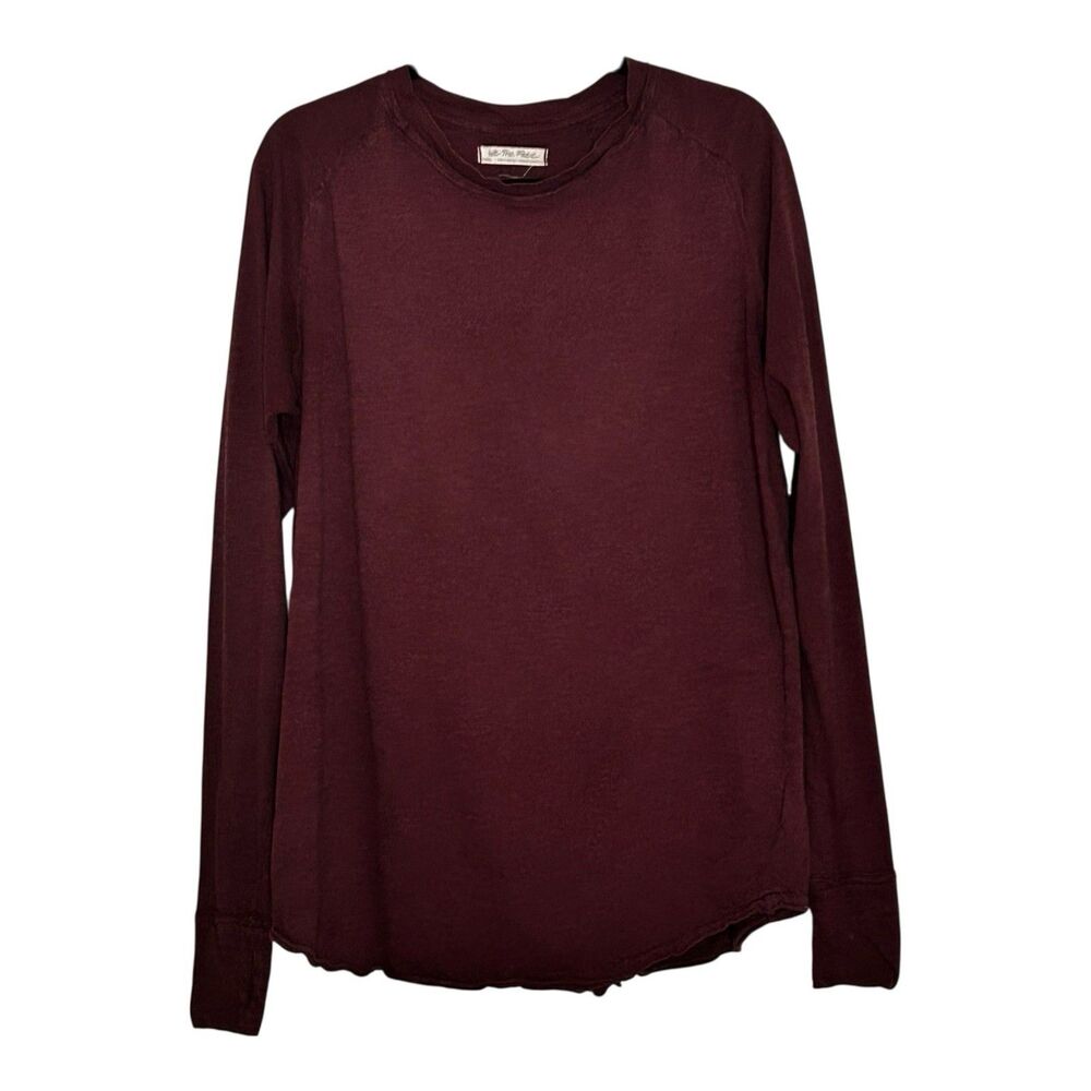 Free People Brown Cotton Pullover We The Free Crew Neck Raw Hem Long Sleeve Sz S